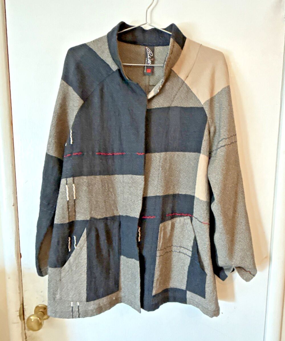 Babette SF Limited Edition Patchwork Grey/Black Wool Snap Jacket Women's P XXS